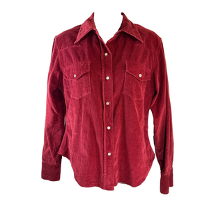 Copper Key Merlot Red Corduroy Pearl Snap Button Down Shirt Vintage SKU0712